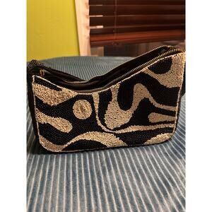 Asymmetric Beaded Shoulder Bag - Black/White - NWOT